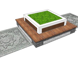 现代方形树池skb模型分享，树池坐凳草图大师模型