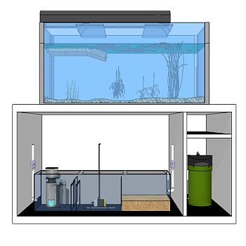 现代定做玻璃鱼缸SU模型，鱼缸skp文件下载