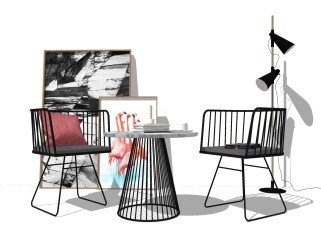 现代金属休闲桌椅组合su模型， 休闲桌椅sketchup模型下载