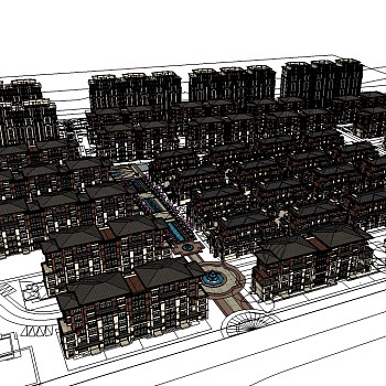 新古典小区规划免费su模型下载、小区规划草图大师模型下载