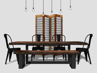 工业风餐桌椅su模型，餐桌sketchup模型下载