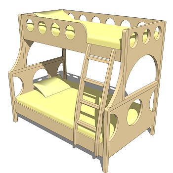 高低床铺草图大师模型，儿童床SU模型下载