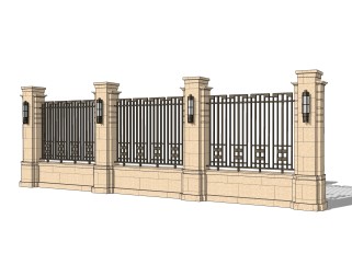 新中式围墙护栏免费su模型，栏杆skb文件下载