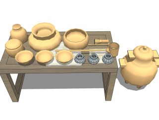 日式茶具草图大师模型，茶具sketchup模型下载