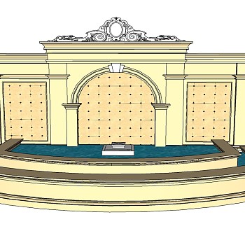 欧式景观墙skp文件下载，景观墙SU模型