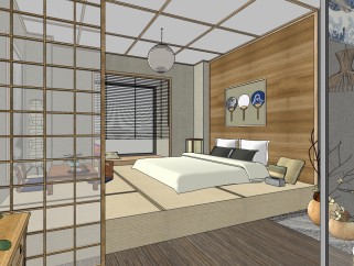 日式酒店客房su模型，酒店客房sketchup模型下载