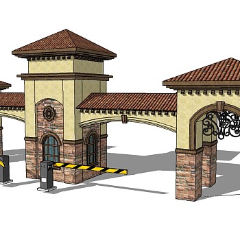 欧式入口大门skb模型分享，入口大门草图大师模型下载