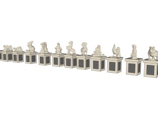 现代十二生肖雕塑SU模型，十二生肖SKB文件下载
