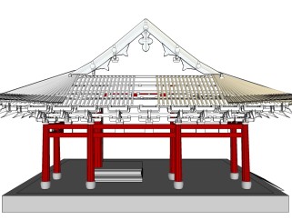 中式建筑保国寺半完整草图大师，中式建筑保国寺su模型下载