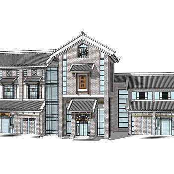 中式居住建筑草图大师模型，古建民俗sketchup模型免费下载