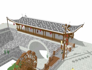 中式景观桥草图大师模型，景观桥sketchup模型下载