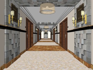 现代酒店走廊su模型，酒店走廊sketchup模型下载