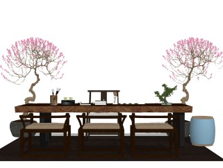 新中式茶室skb文件，茶室sketchup模型下载