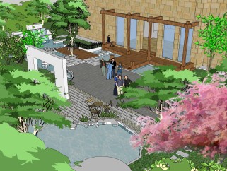 现代中式庭院景观草图大师模型,su环境素材