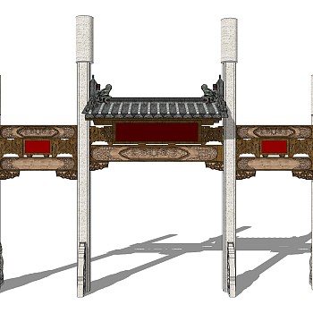 现代牌坊牌楼su模型下载，入口大门sketchup模型分享