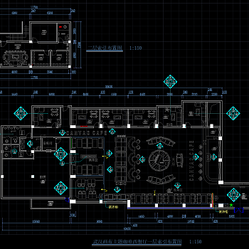 画布主题咖啡西餐厅施工图，cad施工图纸