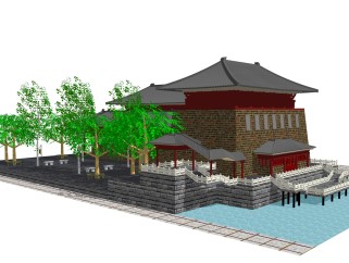中式复古建筑草图大师模型，复古建筑sketchup模型免费下载