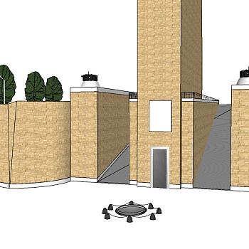 新中式庭院围墙skp文件下载，围墙sketchup模型