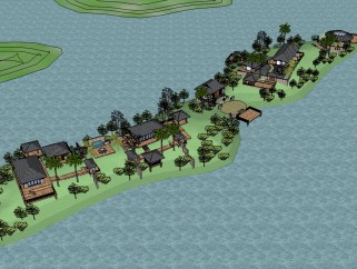中式度假村规划免费su模型下载、度假村规划草图大师模型下载