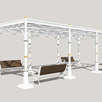 欧式造型廊架草图大师模型，造型廊架sketchup模型下载