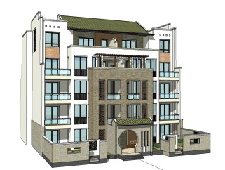 新中式公寓草图大师模型，公寓sketchup模型