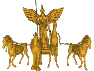 欧式雅典娜女神战车雕塑su模型,摆件草图大师模型下载