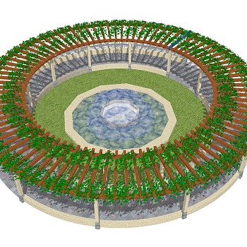 现代圆廊喷泉组合草图大师模型，圆廊喷泉组合sketchup模型下载