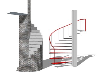现代螺旋楼梯免费su模型，楼梯skp模型下载