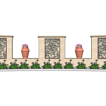 欧式景观墙SU模型下载，景观墙skb模型分享