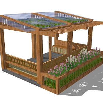 现代实木景观花架草图大师模型，实木景观花架sketchup模型下载