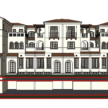 欧式连排别墅su模型免费下载，sketchup别墅草图大师模型