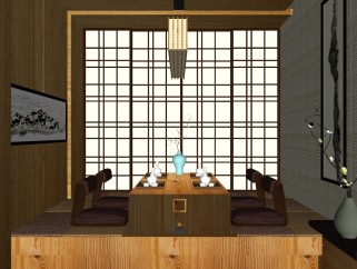 日式茶室skp模型，茶室SU模型下载