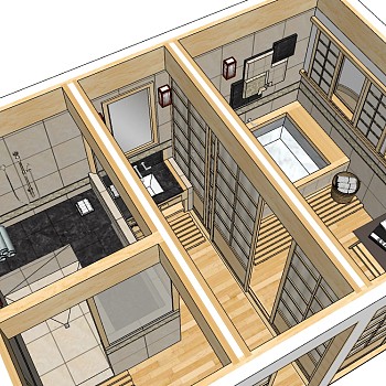 日式浴室skp文件下载，浴室卫生间草图大师模型