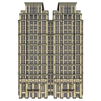 新古典住宅楼sketchup模型下载，住宅楼草图大师模型