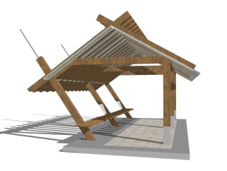 新中式实木造型廊架草图大师模型，实木造型廊架sketchup模型下载