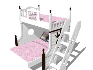 现代单人床上下床草图大师模型，单人床上下床SU模型下载