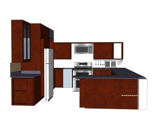 现代岛型橱柜草图大师模型，厨房柜sketchup模型下载