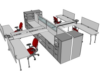 现代办公桌sketchup模型，办公桌草图大师模型下载