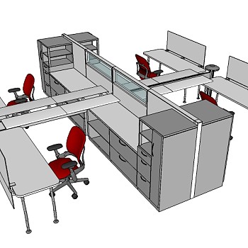 现代办公桌sketchup模型，办公桌草图大师模型下载