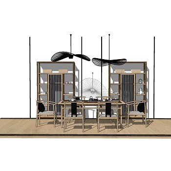 中式桌椅组合su模型，桌椅组合草图大师模型下载