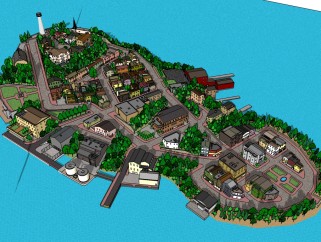现代湖心岛小区规划免费su模型下载、湖心岛小区草图大师模型下载