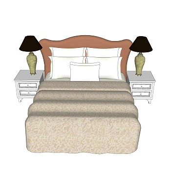欧式双人床草图大师模型，双人床SKP模型下载