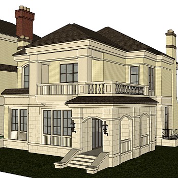 欧式连排别墅su模型方案下载，sketchup别墅草图大师模型