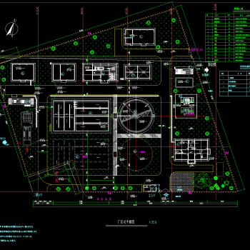 某地10000吨污水处理厂平面及高程布置图，污水处理厂CAD施工图纸下载