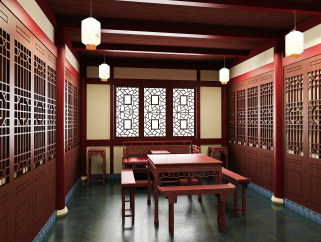中式餐厅室内装修图，餐厅CAD图纸下载