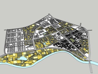 现代密集型城市规划SU模型下载，城市规划草图大师模型