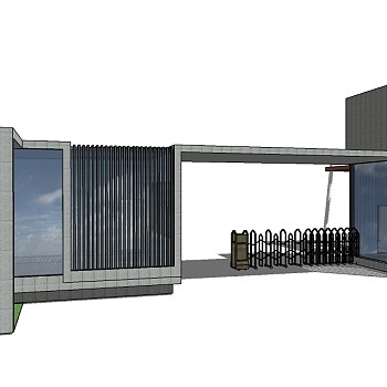 现代学校入口大门skp文件下载，入口大门SU模型