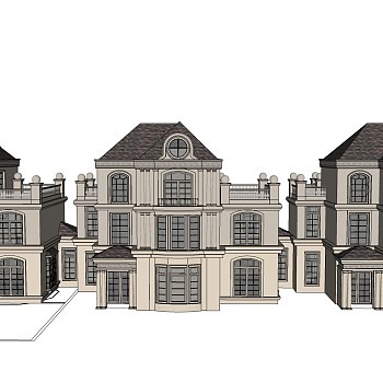欧式连排别墅外观草图大师模型，SU模型免费下载