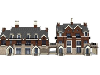 欧式连排别墅草图大师模型，别墅sketchup模型免费下载