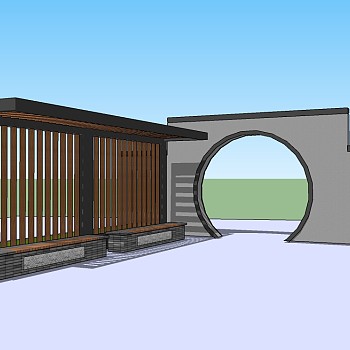 中式景观廊架草图大师模型，景观廊架sketchup模型下载